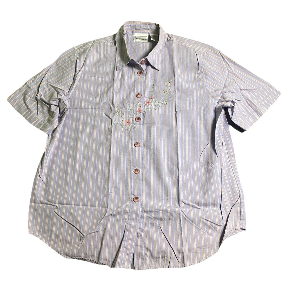 Vintage NAPA VALLEY Embroidered Strip Blouse Sz L